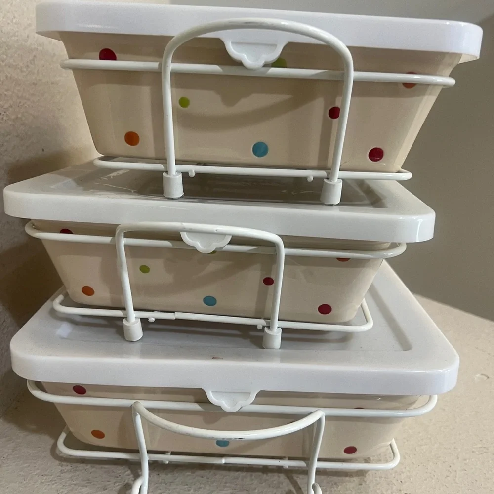 Rare 3 Set Polka Dots Temp-tations Casserole Ovenware Dishes & Rack‎